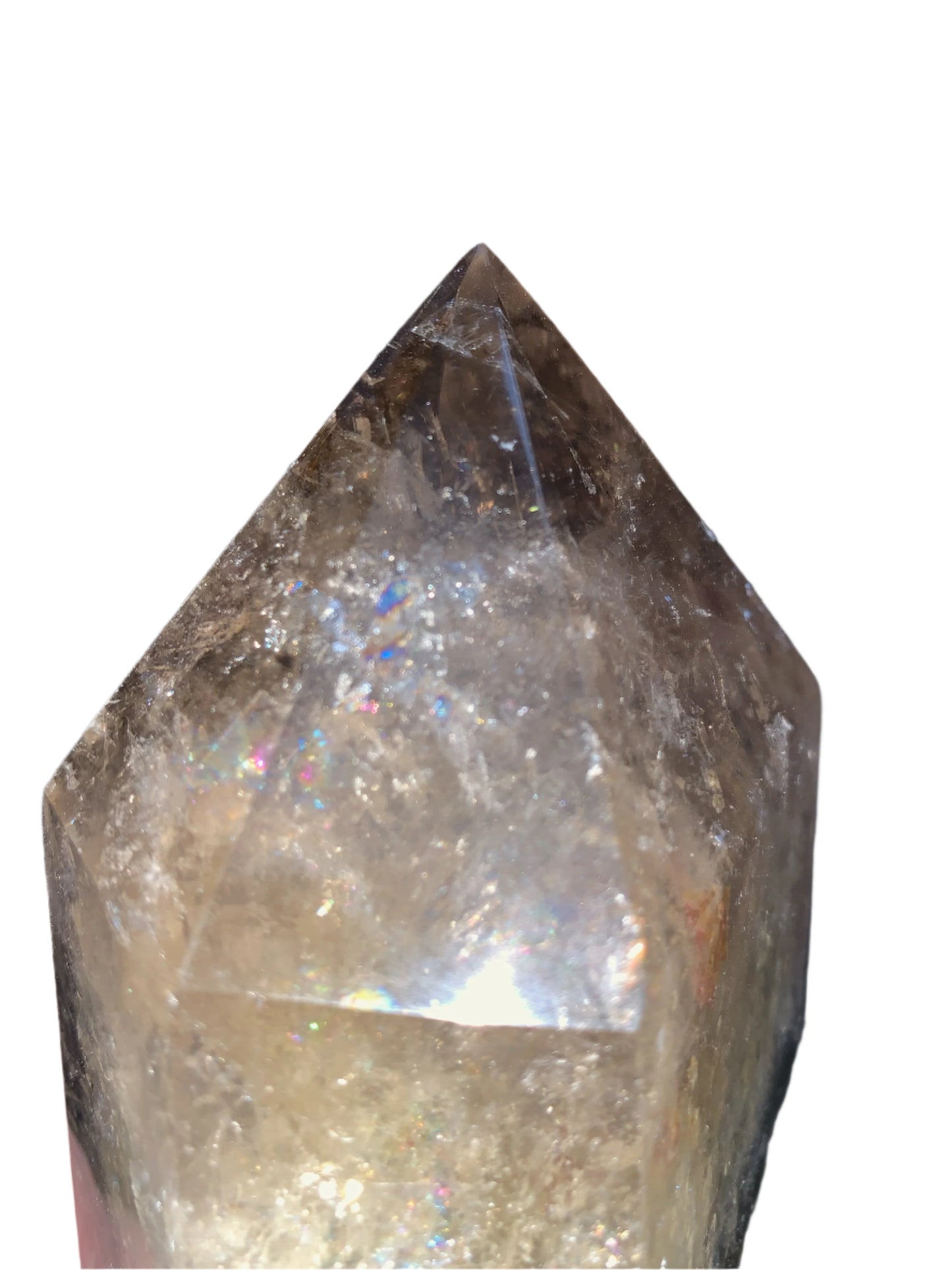 7.5" Smoky Quartz Hematoid Obelisk w/ Rainbows Everywhere