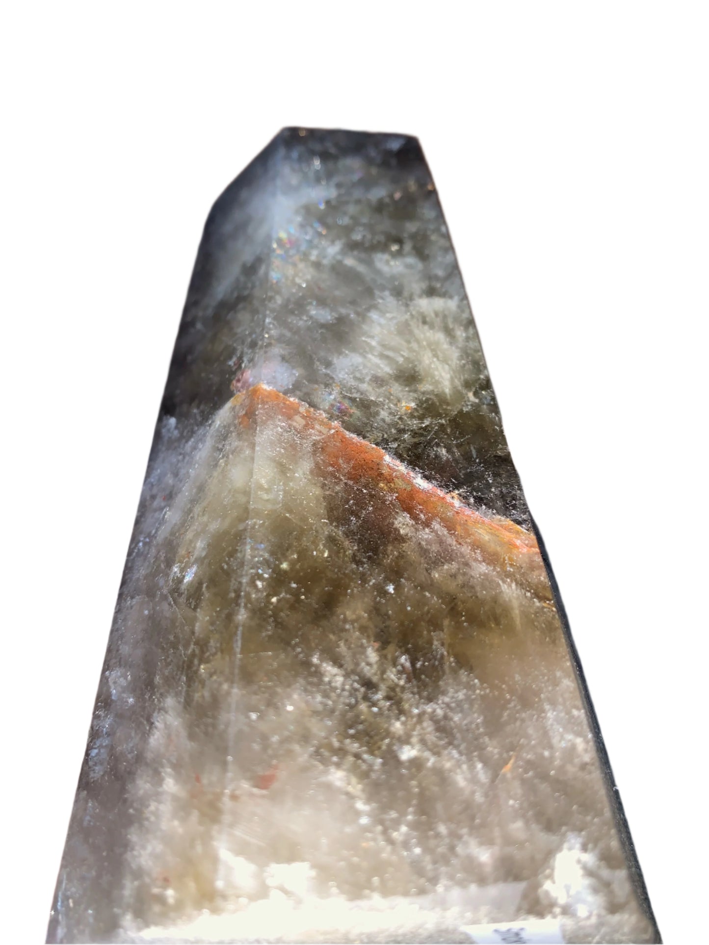 7.5" Smoky Quartz Hematoid Obelisk w/ Rainbows Everywhere