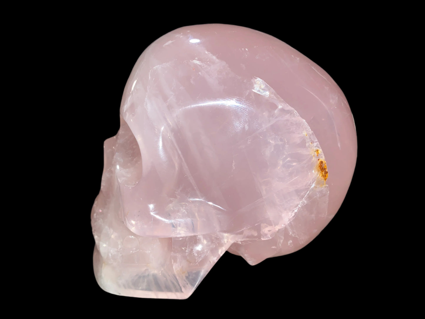 5.3" Self Healed Rose Quartz Skull w/ Rainbows