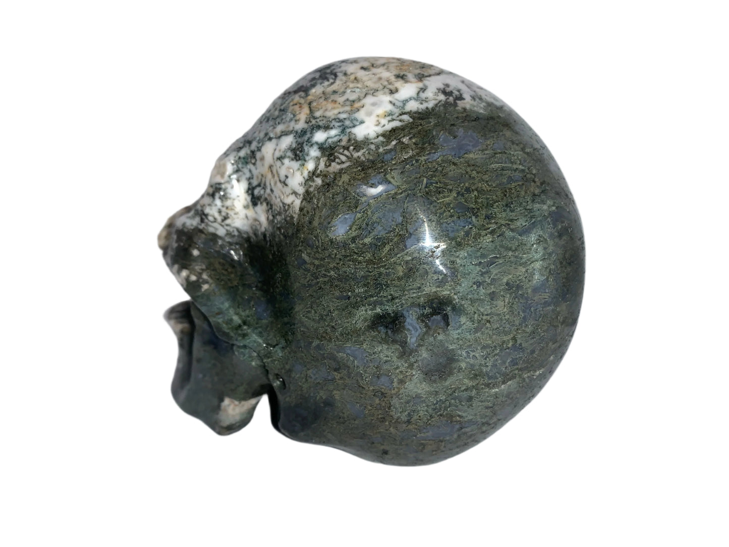 5.6" Moss Agate Singing Skull