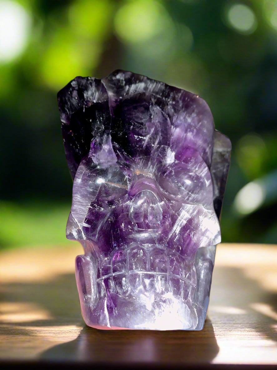 6.75" Alpine Amethyst Double Generator Skull w/ Rainbows