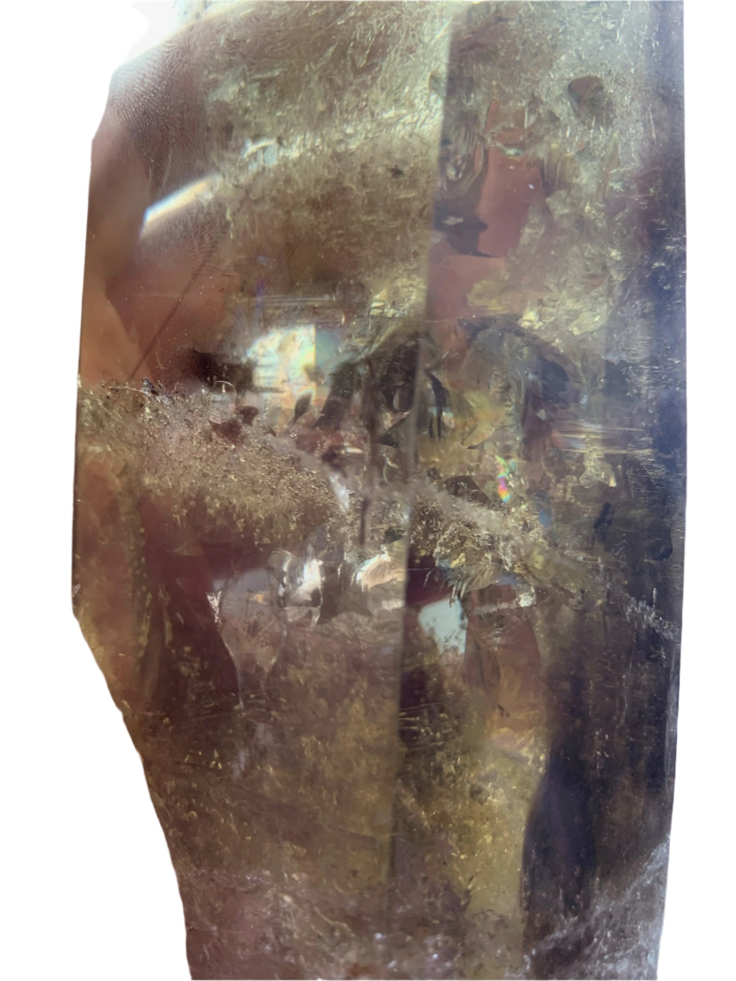 8.125" Smoky Citrine Time Keeper Generator Obelisk w/ LOTS OF RAINBOWS