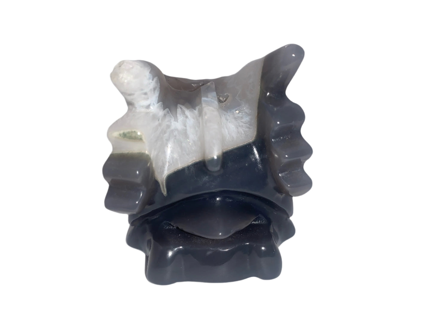 5.3" Gray Agate and White Quartz Dragon Skull