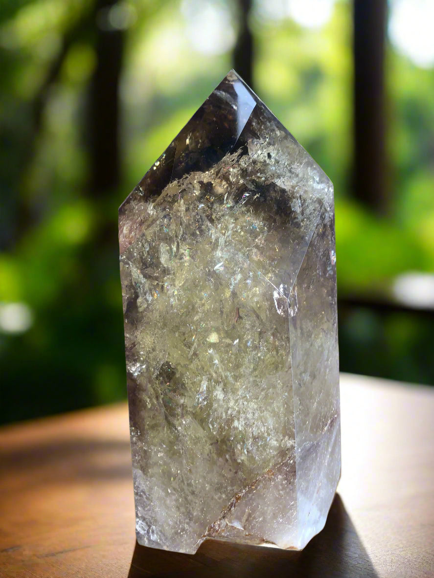 6.2" Smoky Citrine Channeler & Code Keeper Quartz Point w/ Rainbows