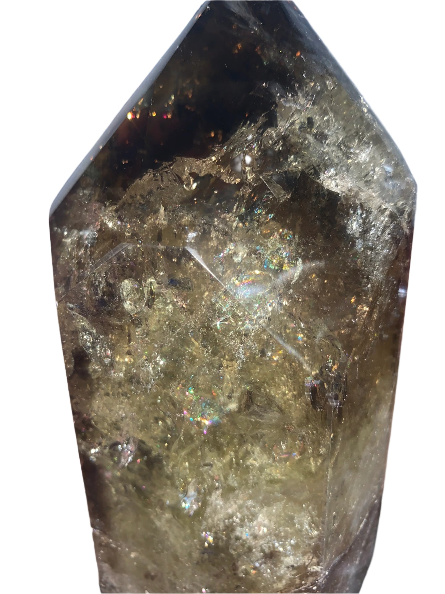 6.2" Smoky Citrine Channeler & Code Keeper Quartz Point w/ Rainbows