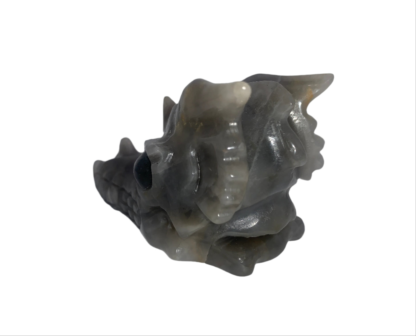 Dragón de cuarzo gris de 4,4" con ojos de labradorita