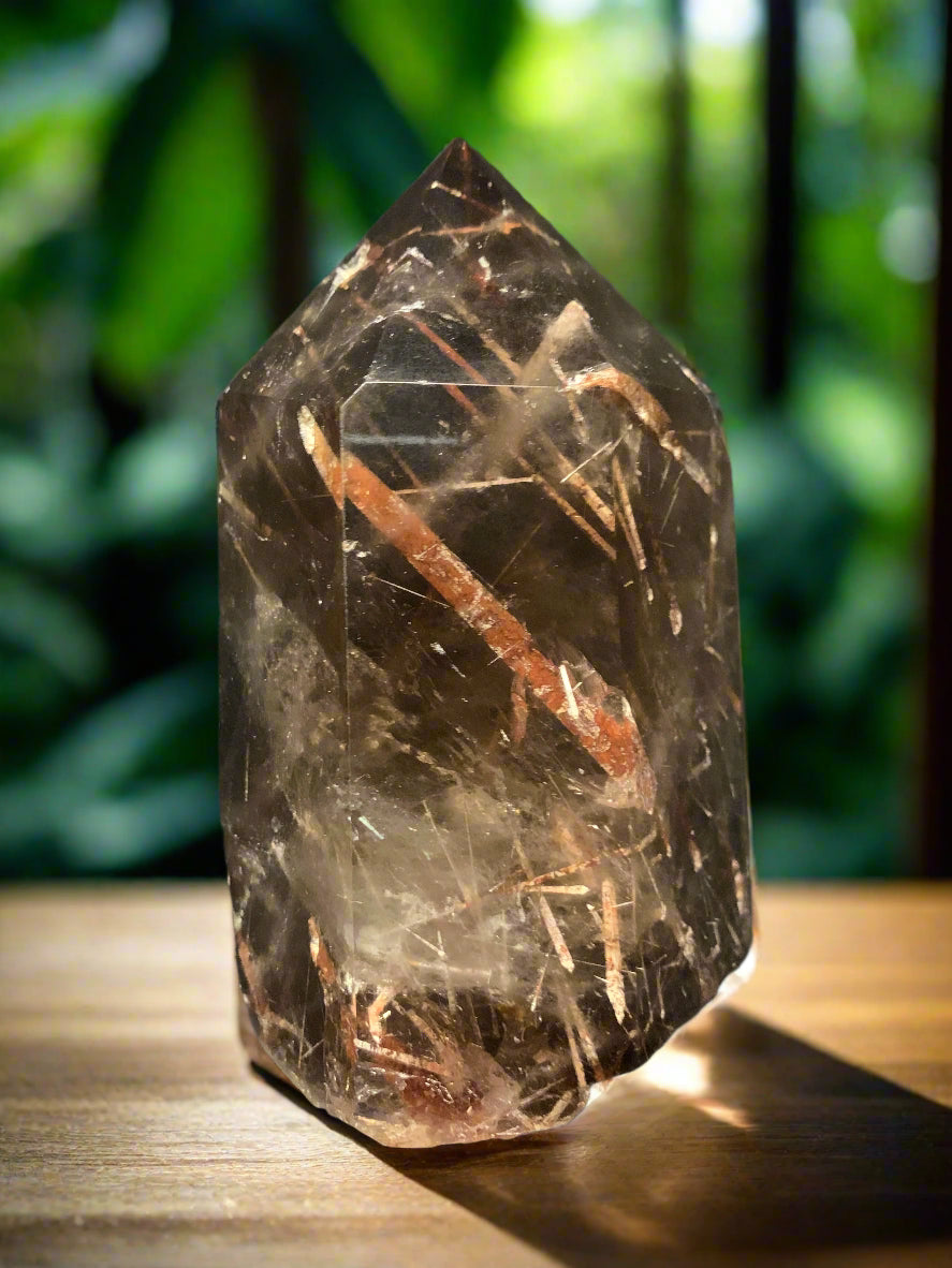 5.6" Rutilated Morion Quartz Point w/ Rainbows