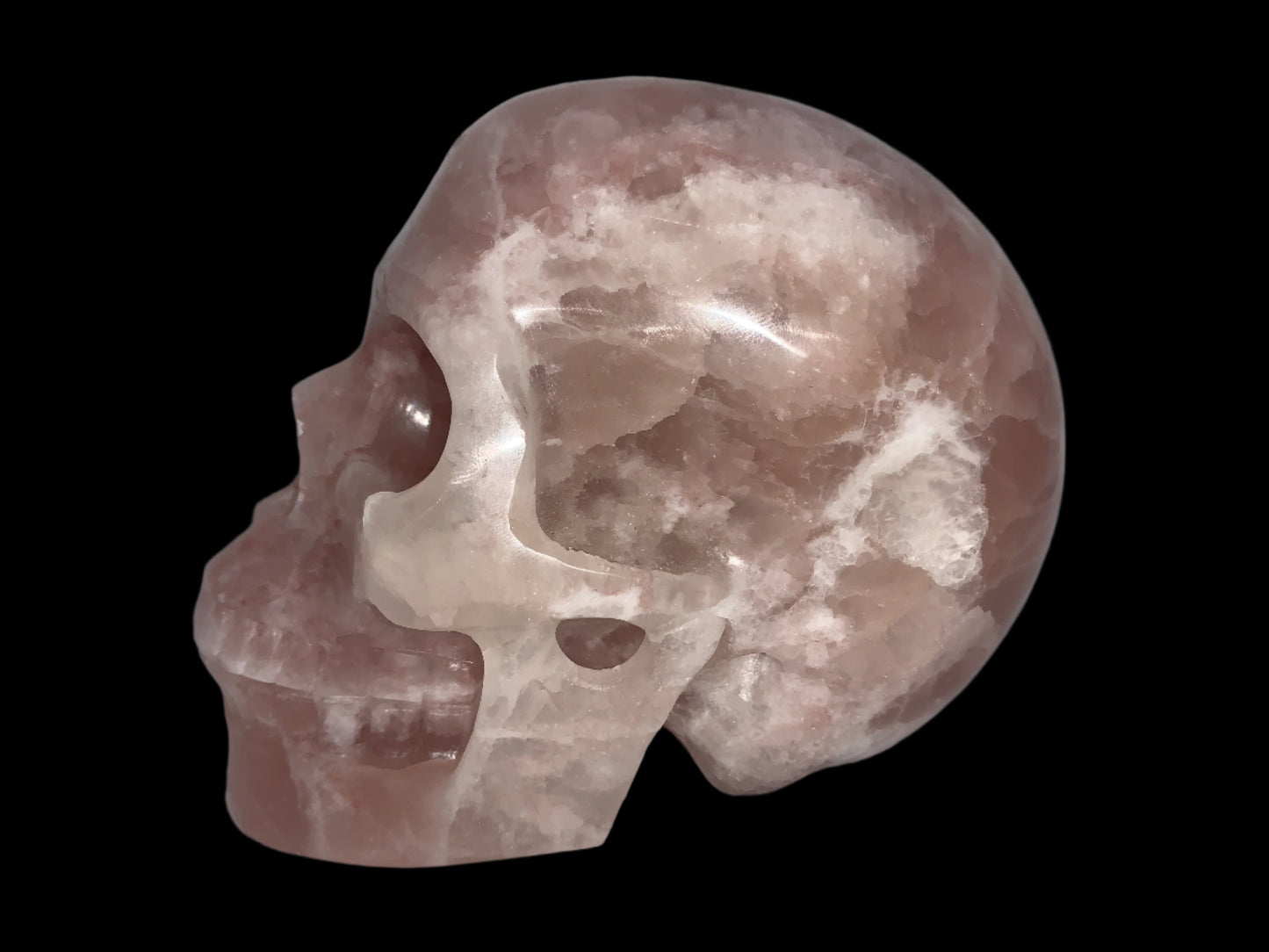 5.3" Pink Calcite Skull w/ Rainbows