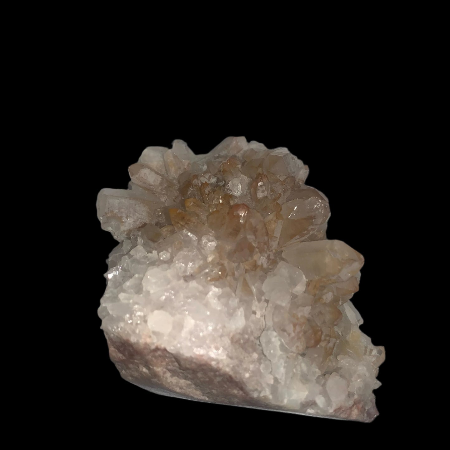 Quartz Cluster w Golden Healer Skull Carving on Matrix