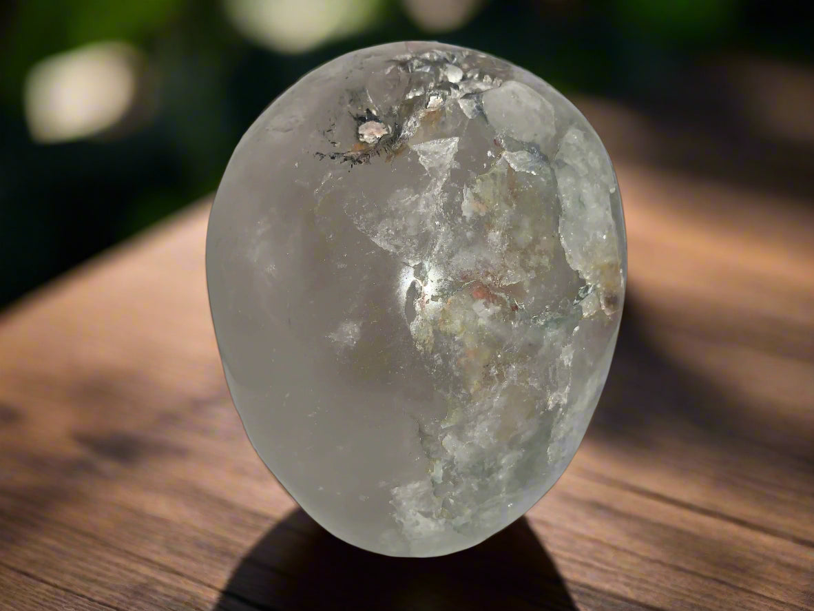 6.3" Quartz, Green Tourmaline & Chlorite Skull w/ Rainbows