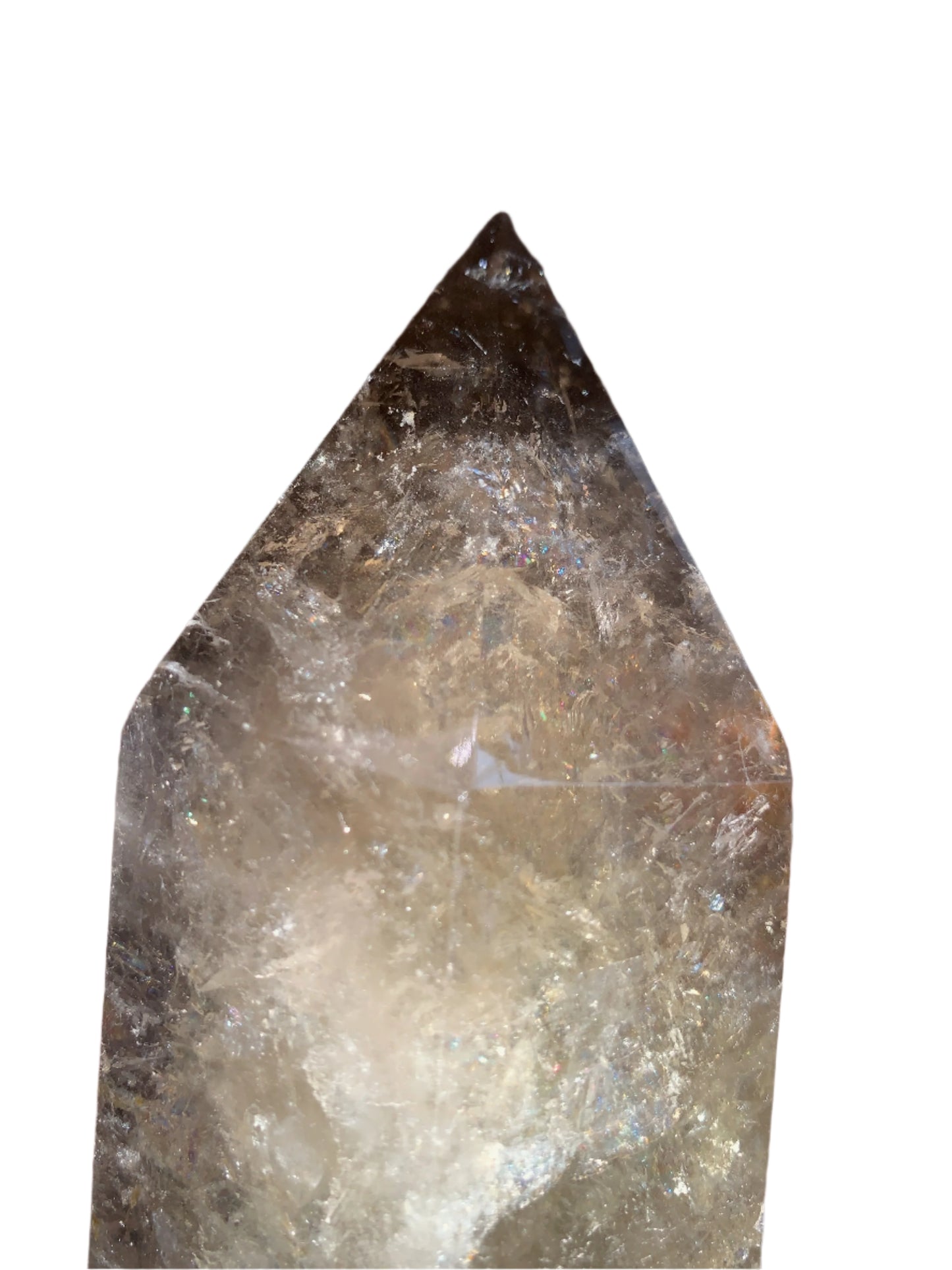 7.5" Smoky Quartz Hematoid Obelisk w/ Rainbows Everywhere