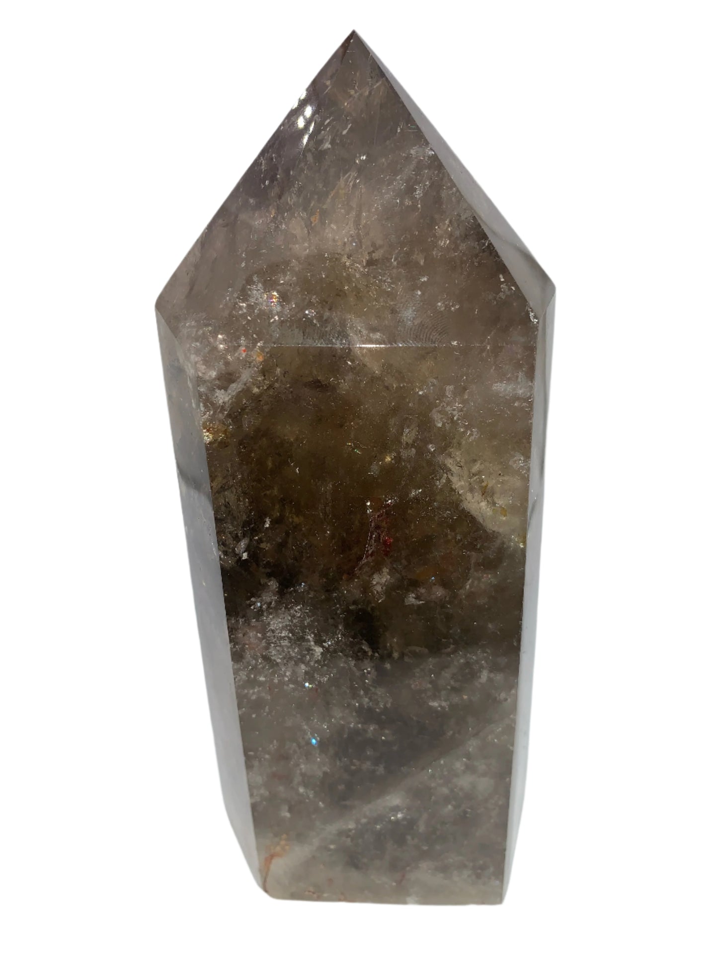 7.5" Smoky Quartz Hematoid Obelisk w/ Rainbows Everywhere