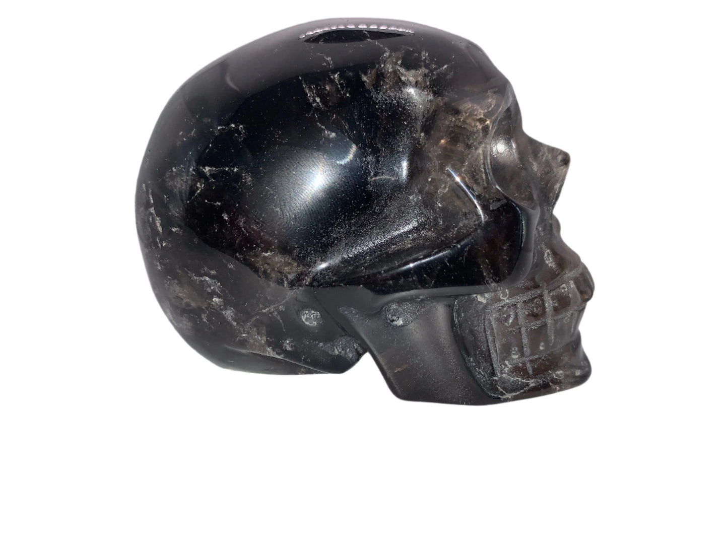 4.1" Morion Quartz Skull w/ Rainbows