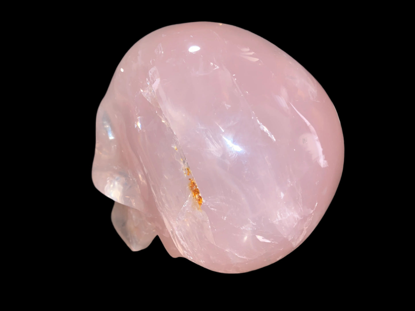 5.3" Self Healed Rose Quartz Skull w/ Rainbows