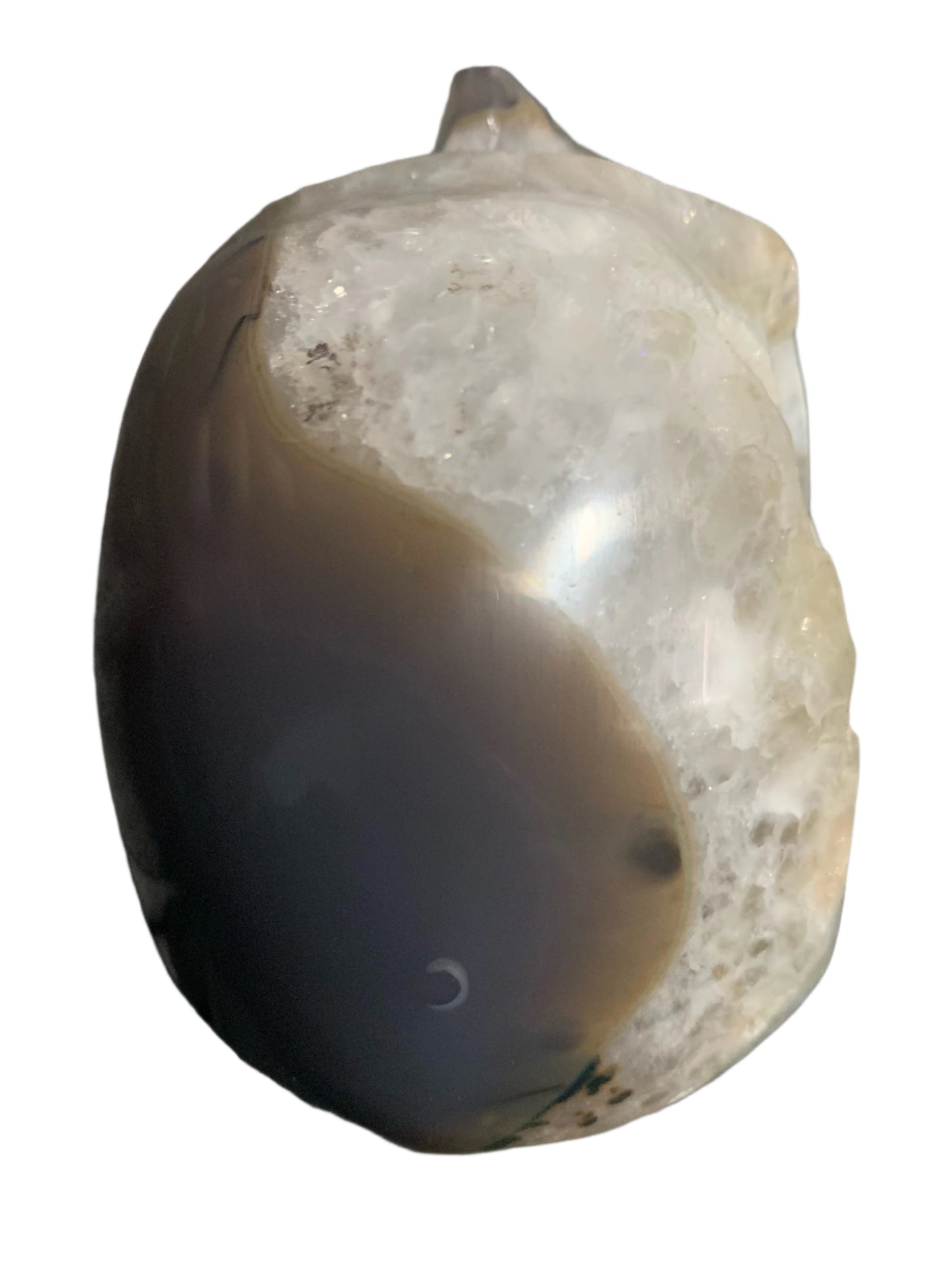 5.4" Agate and Quartz Geode Skull w/ Rainbows