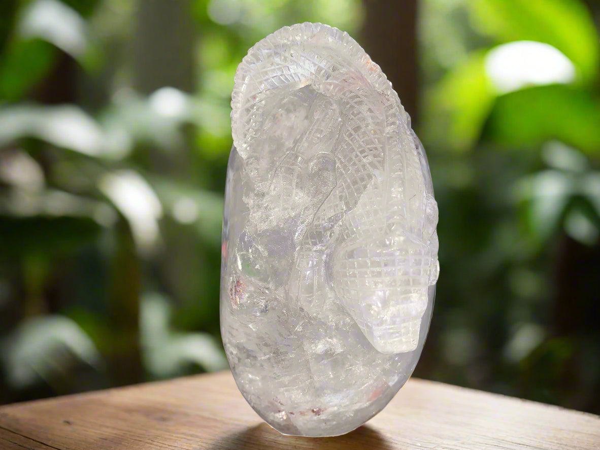 6.75" Copper Rutilated Quartz Lizard Skull w/ Rainbows
