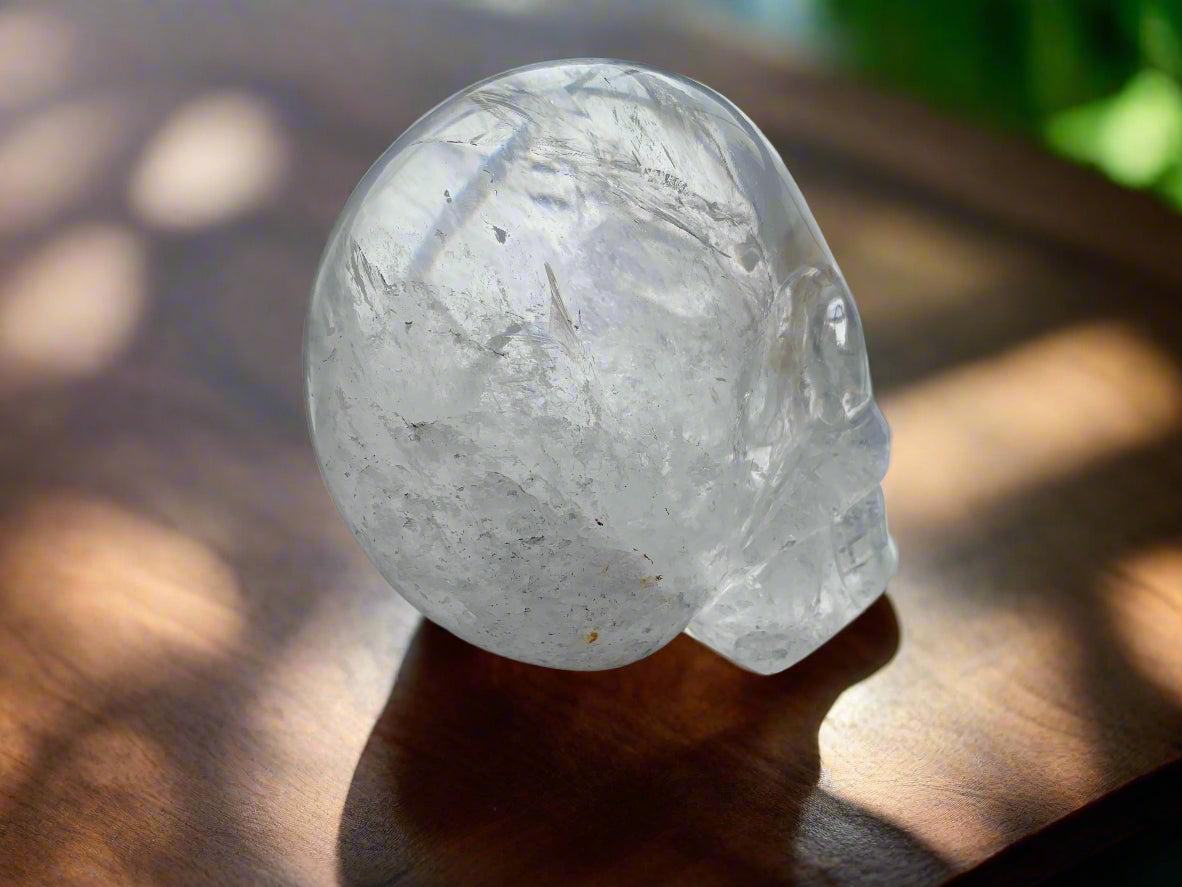 5" Himalayan Quartz Golden Healer Skull w/ Rainbows