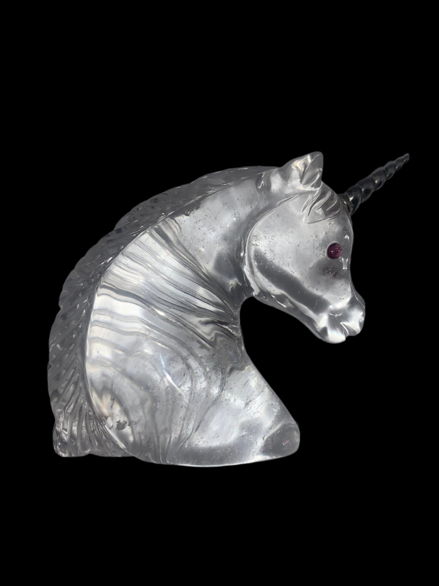 4.5" Quartz Sterling Horn Baby Unicorn w/ Garnet Eyes & Rainbows