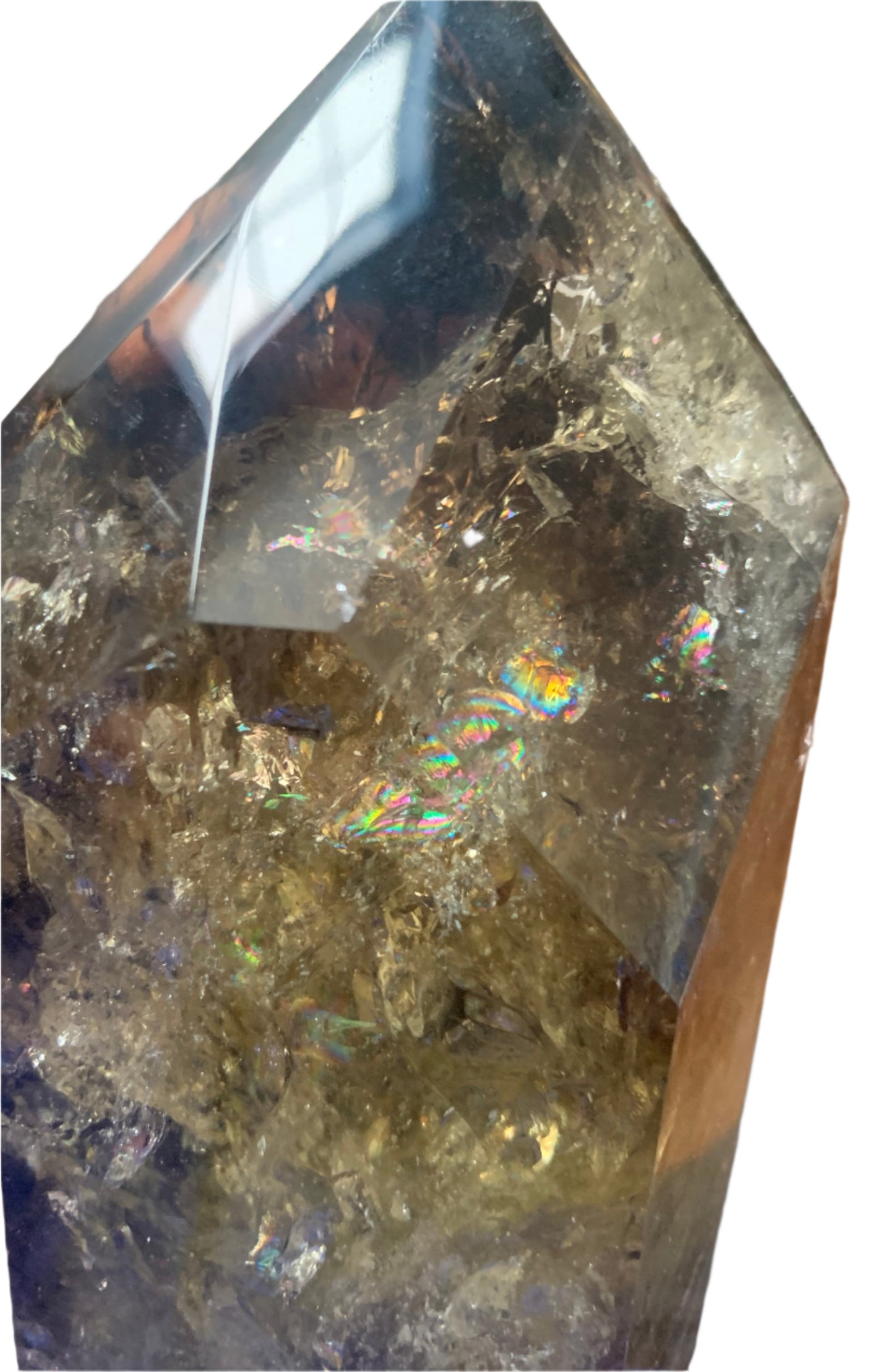 6.2" Smoky Citrine Channeler & Code Keeper Quartz Point w/ Rainbows