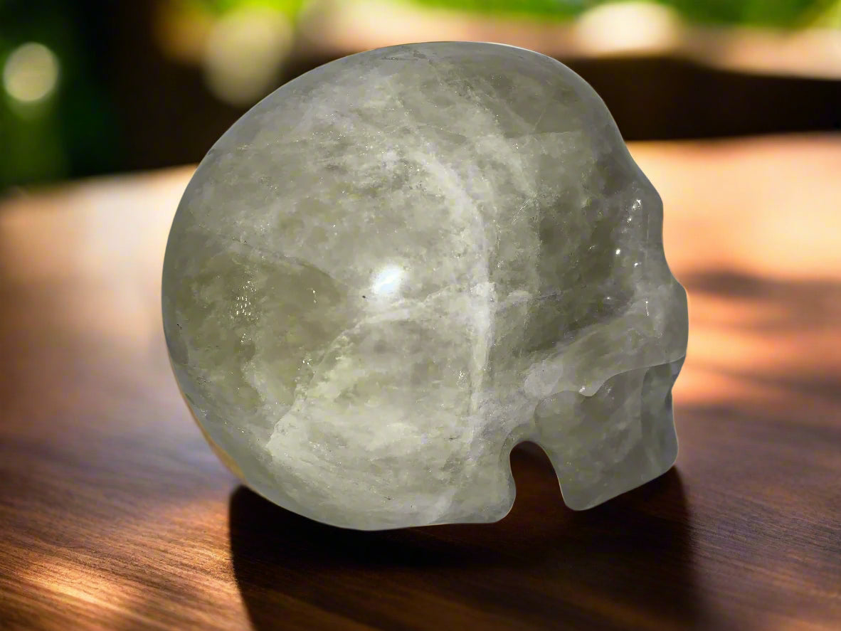 5.4" Citrine & Tourmaline Skull w/ Rainbows