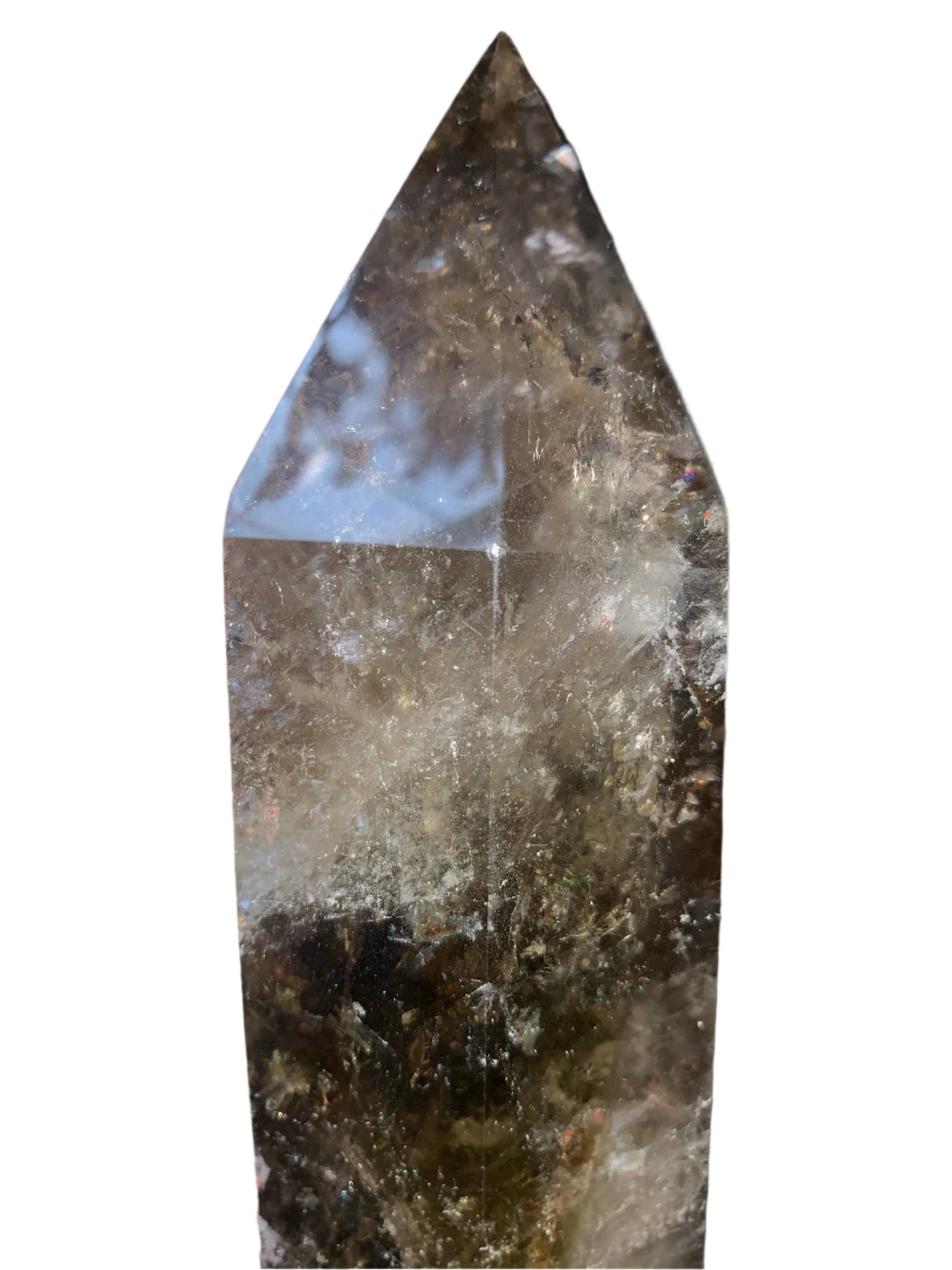 7.5" Smoky Quartz Hematoid Obelisk w/ Rainbows Everywhere