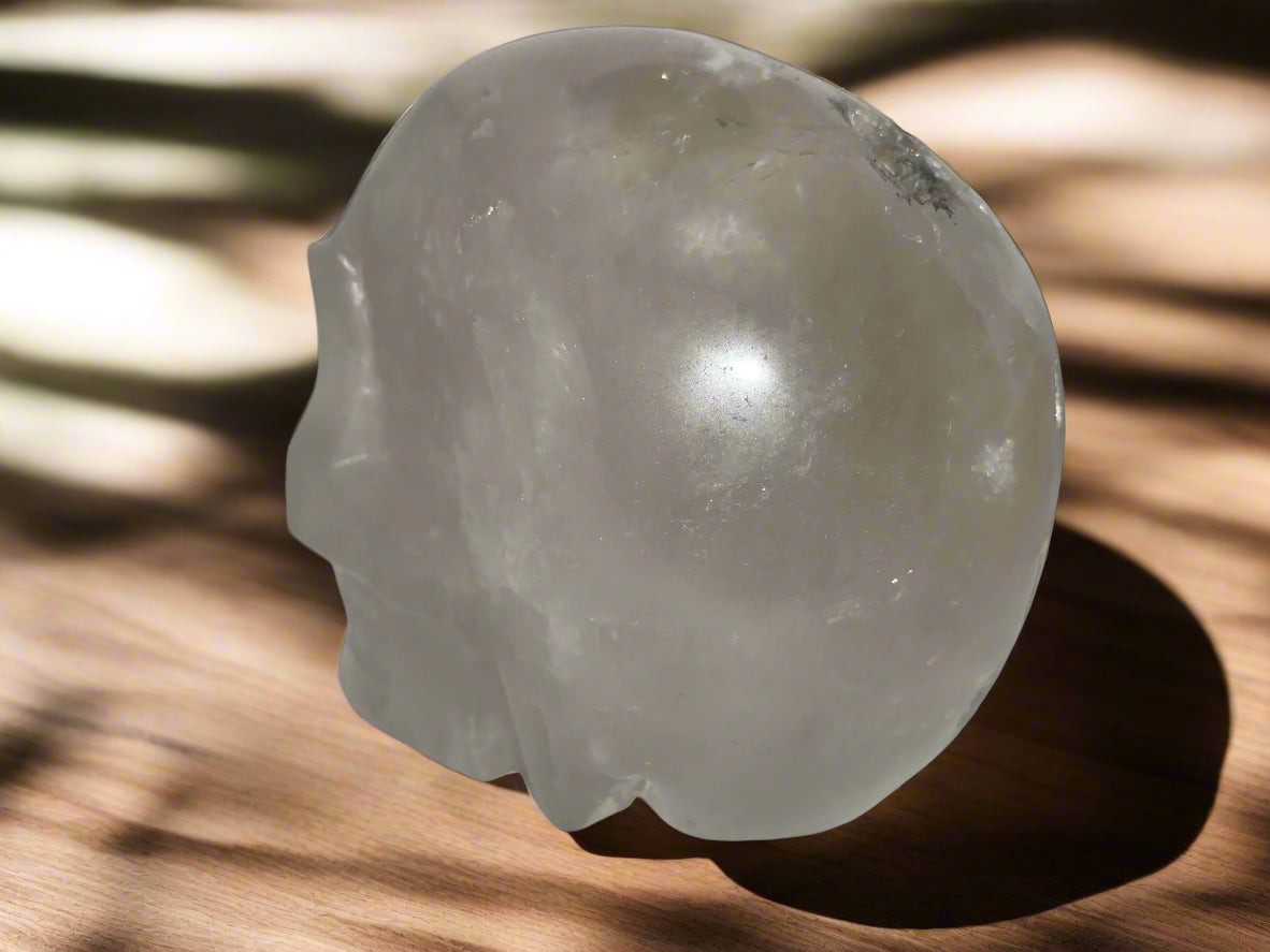 6.3" Quartz, Green Tourmaline & Chlorite Skull w/ Rainbows