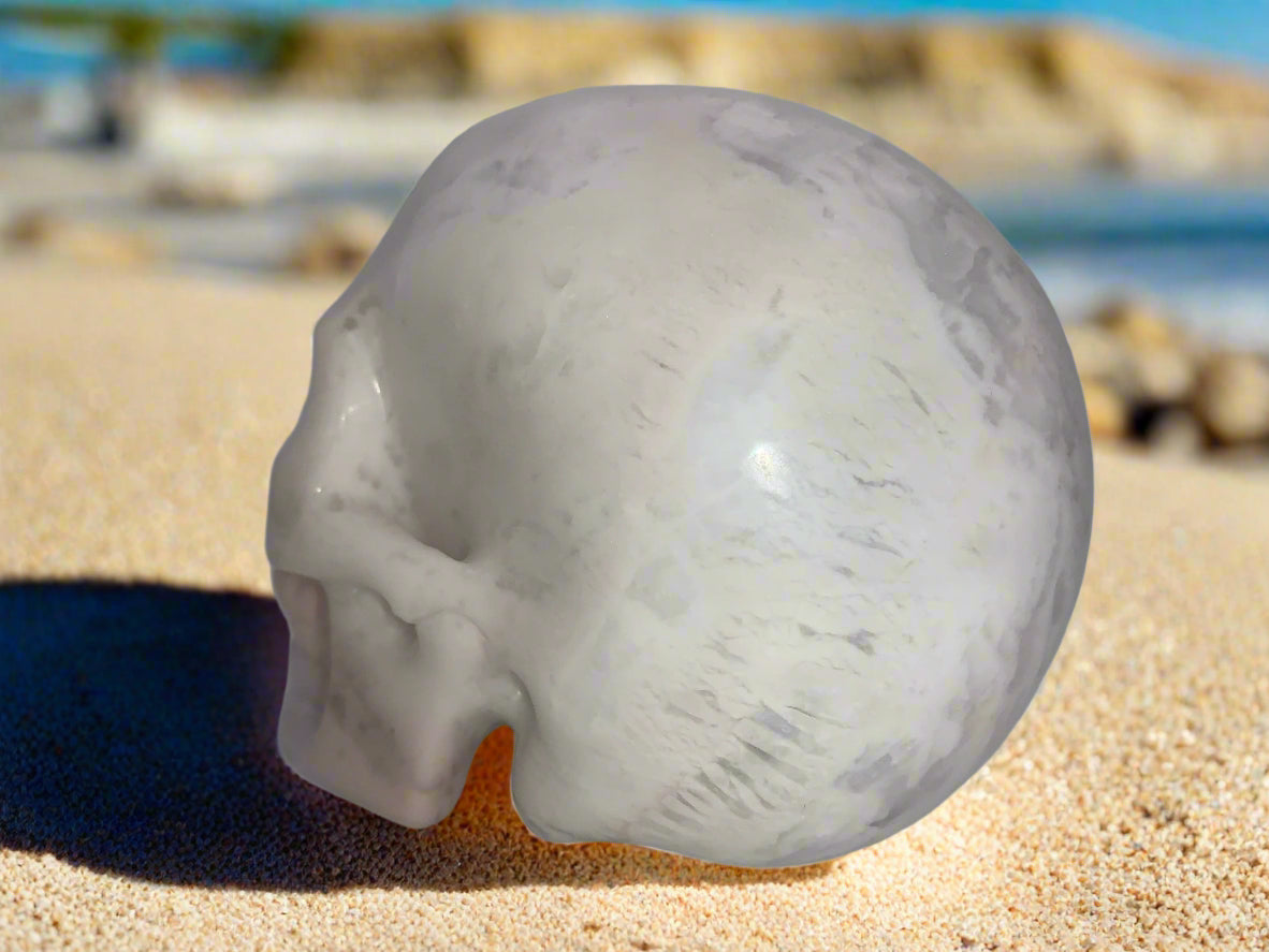 5.3" White Flower Agate Skull