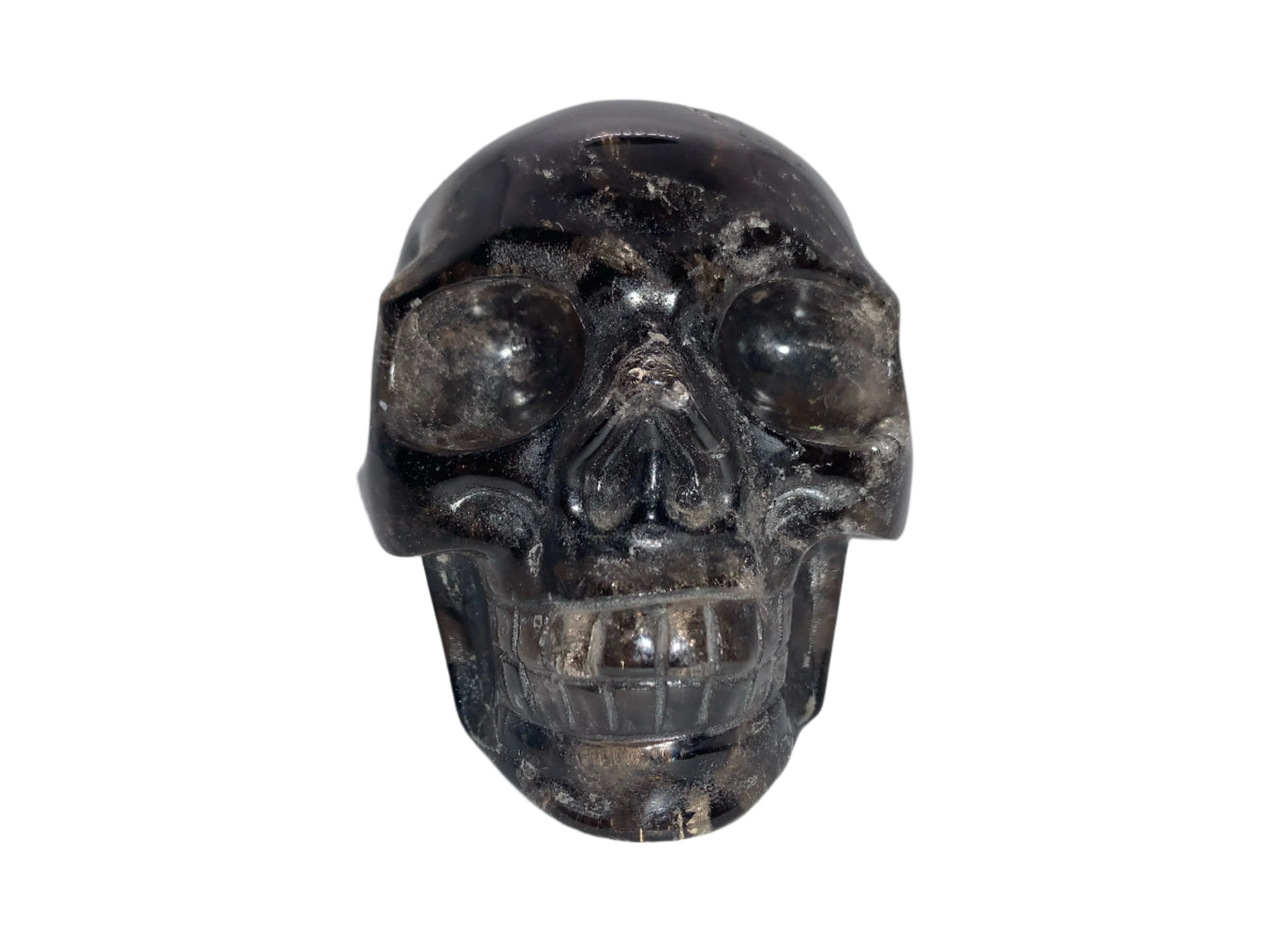 4.1" Morion Quartz Skull w/ Rainbows