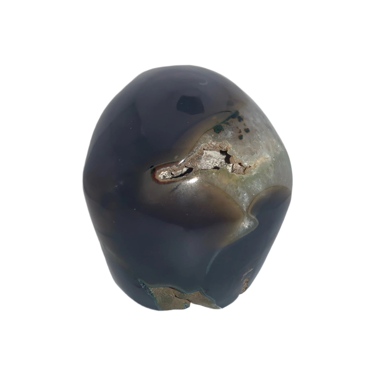 5.4" Agate and Quartz Geode Skull w/ Rainbows