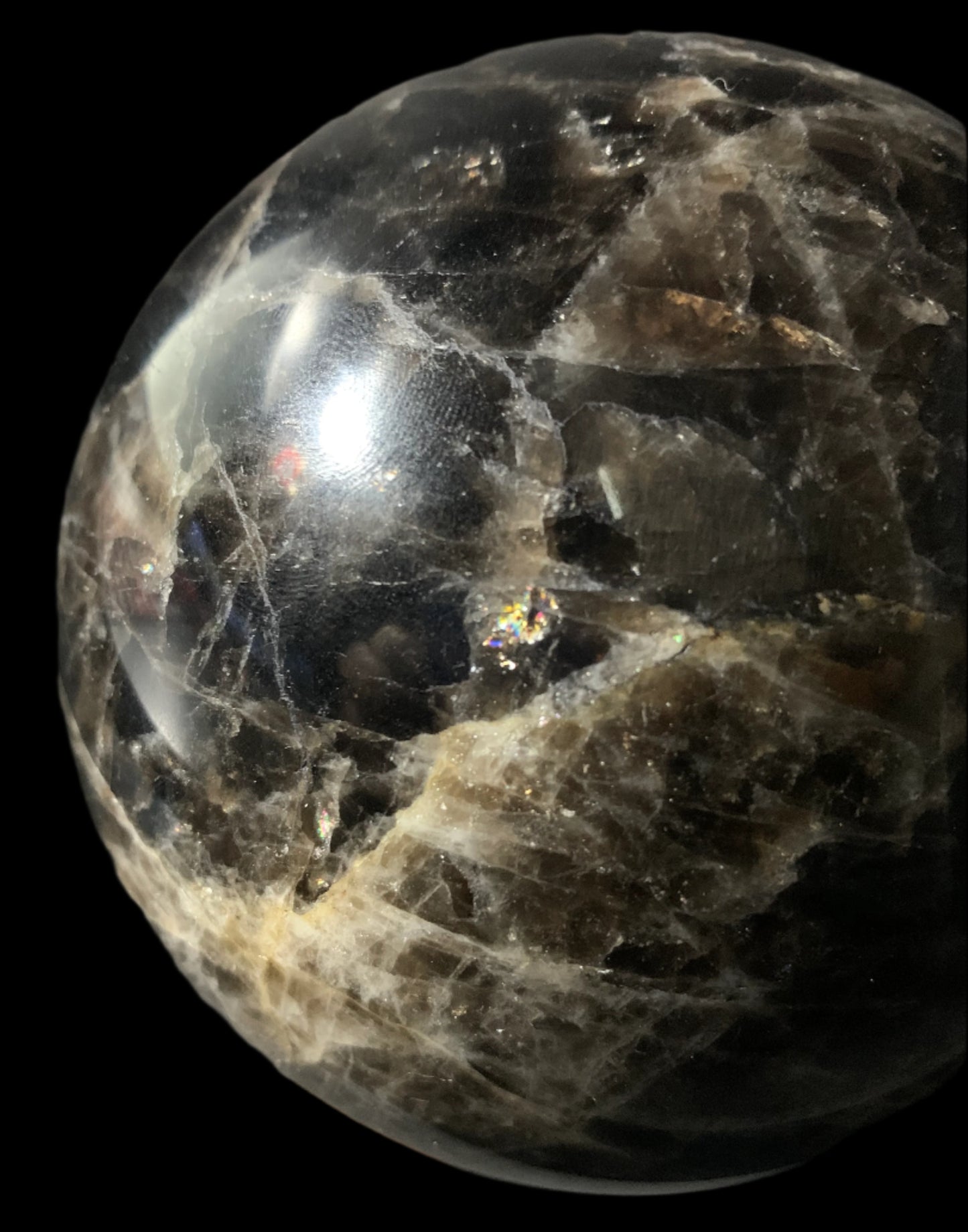 4.4" Morion Quartz Sphere w/ Rainbows