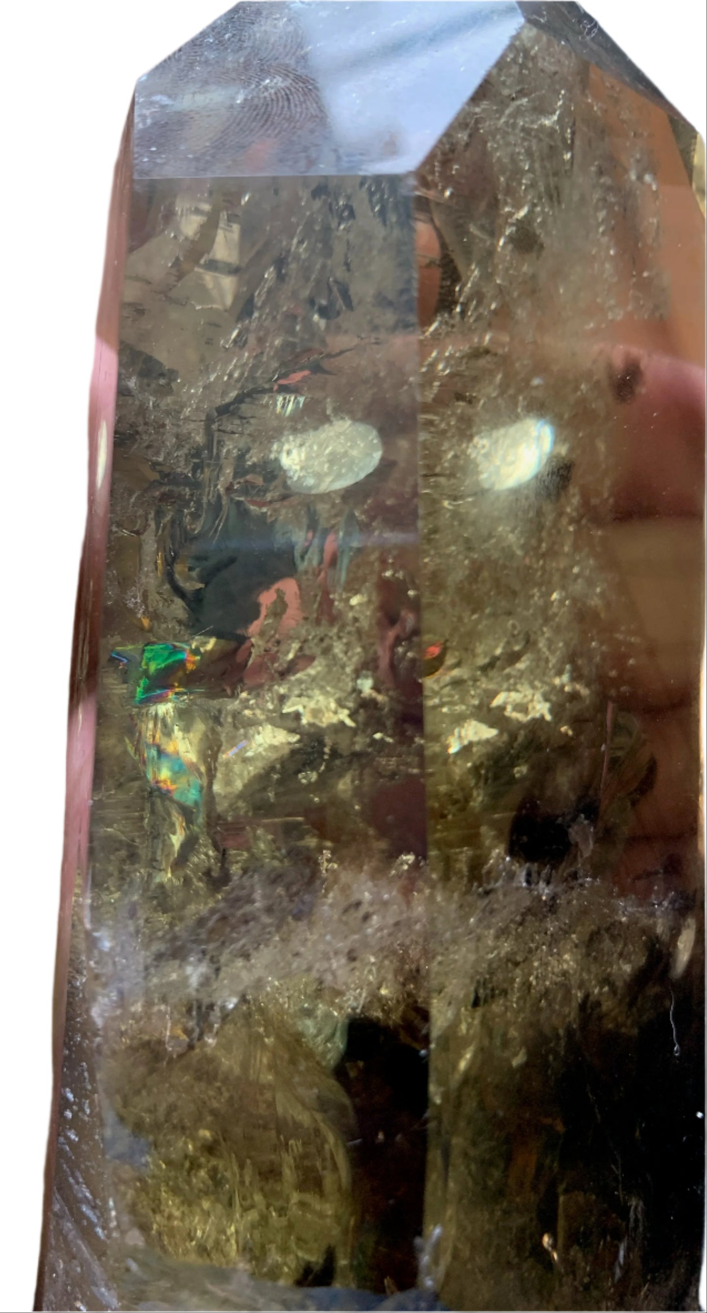 8.125" Smoky Citrine Time Keeper Generator Obelisk w/ LOTS OF RAINBOWS
