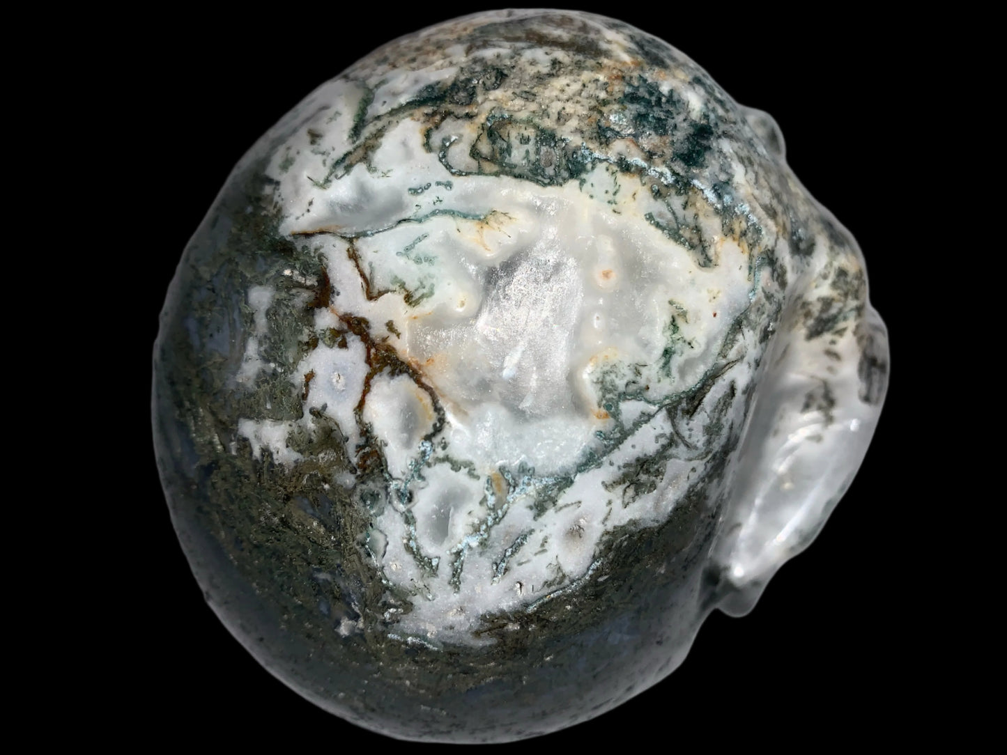 5.6" Moss Agate Singing Skull