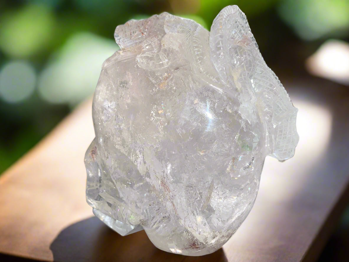 6.75" Copper Rutilated Quartz Lizard Skull w/ Rainbows