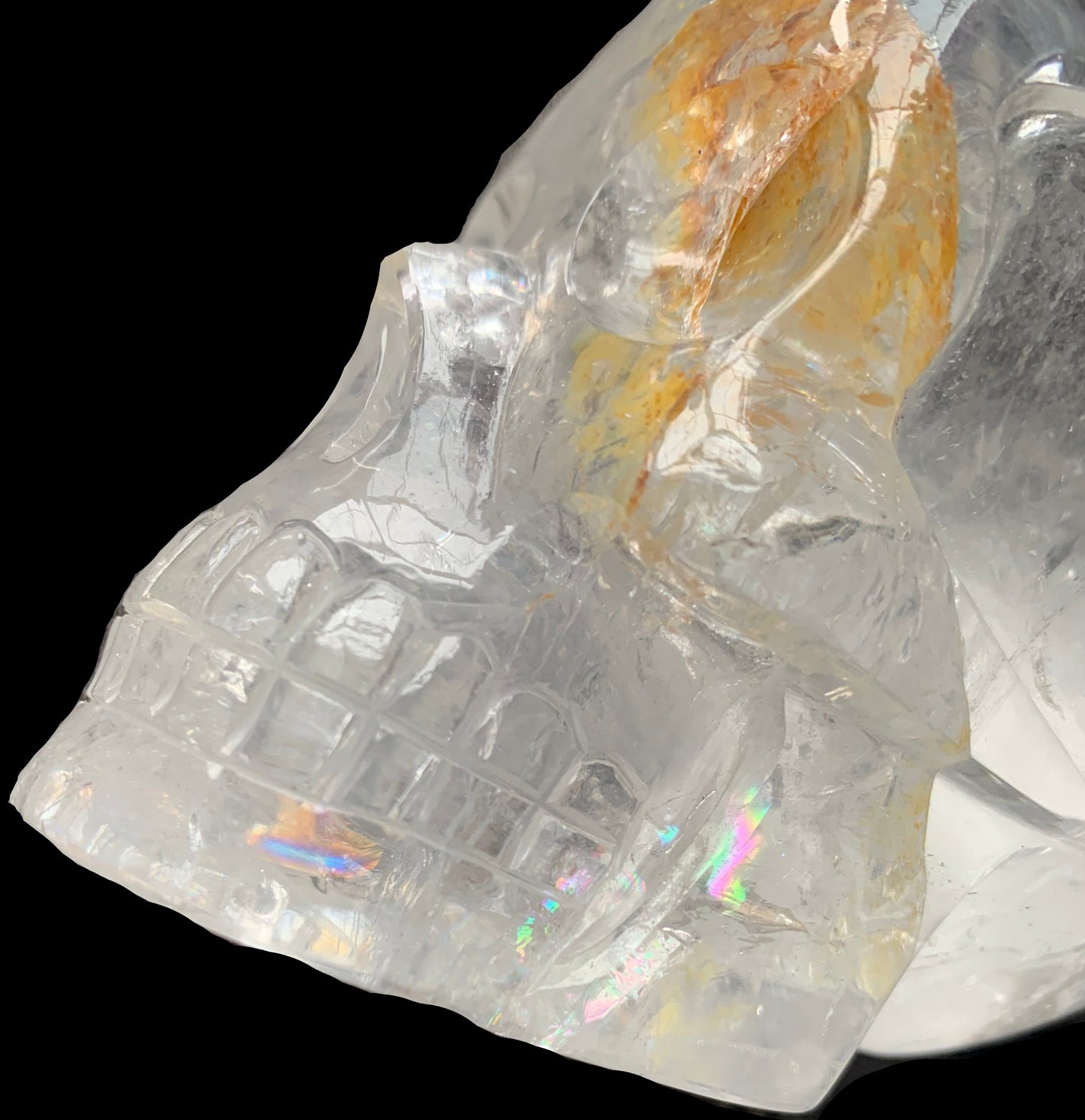 5" Himalayan Quartz Golden Healer Skull w/ Rainbows