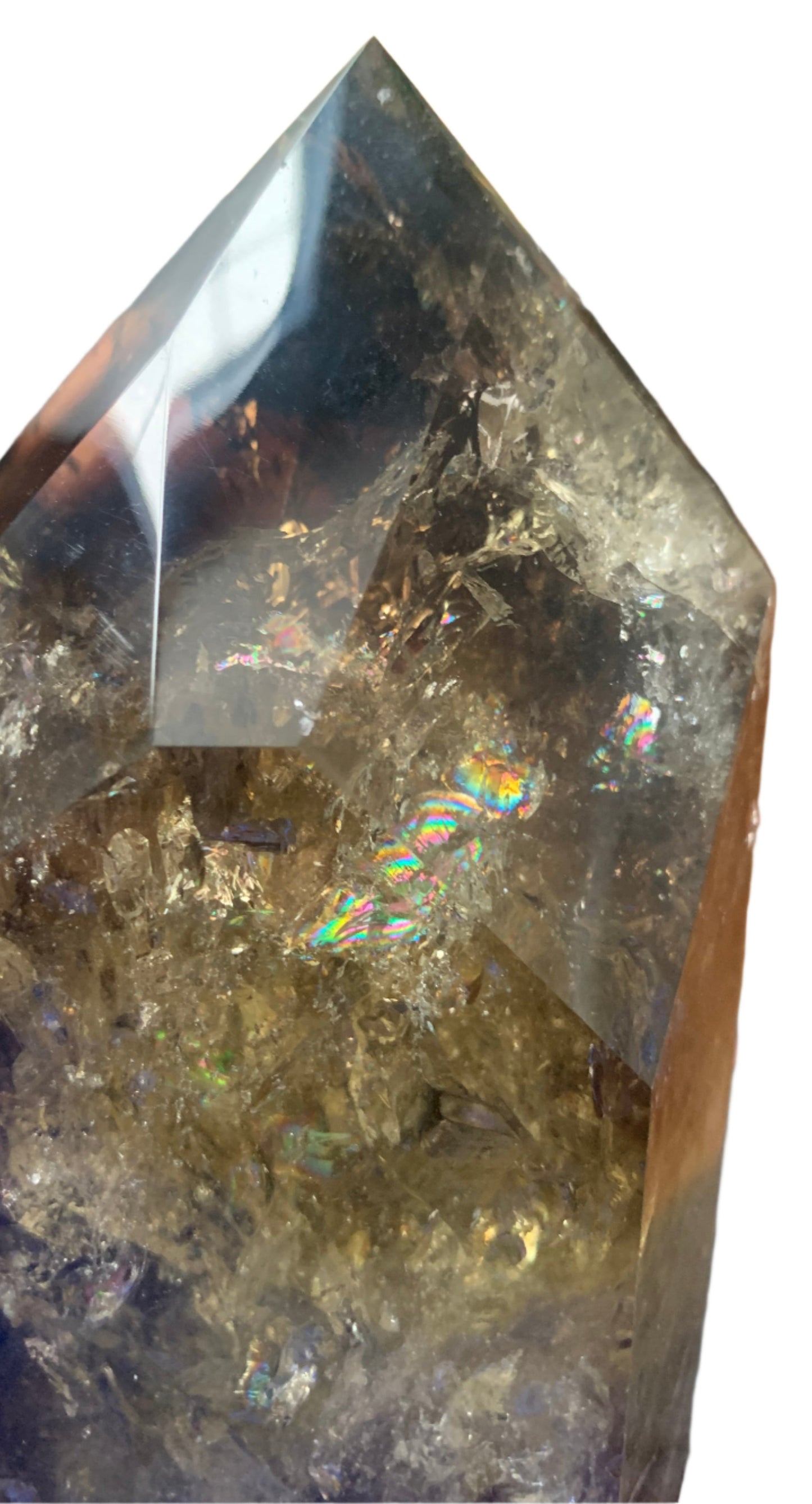 6.2" Smoky Citrine Channeler & Code Keeper Quartz Point w/ Rainbows