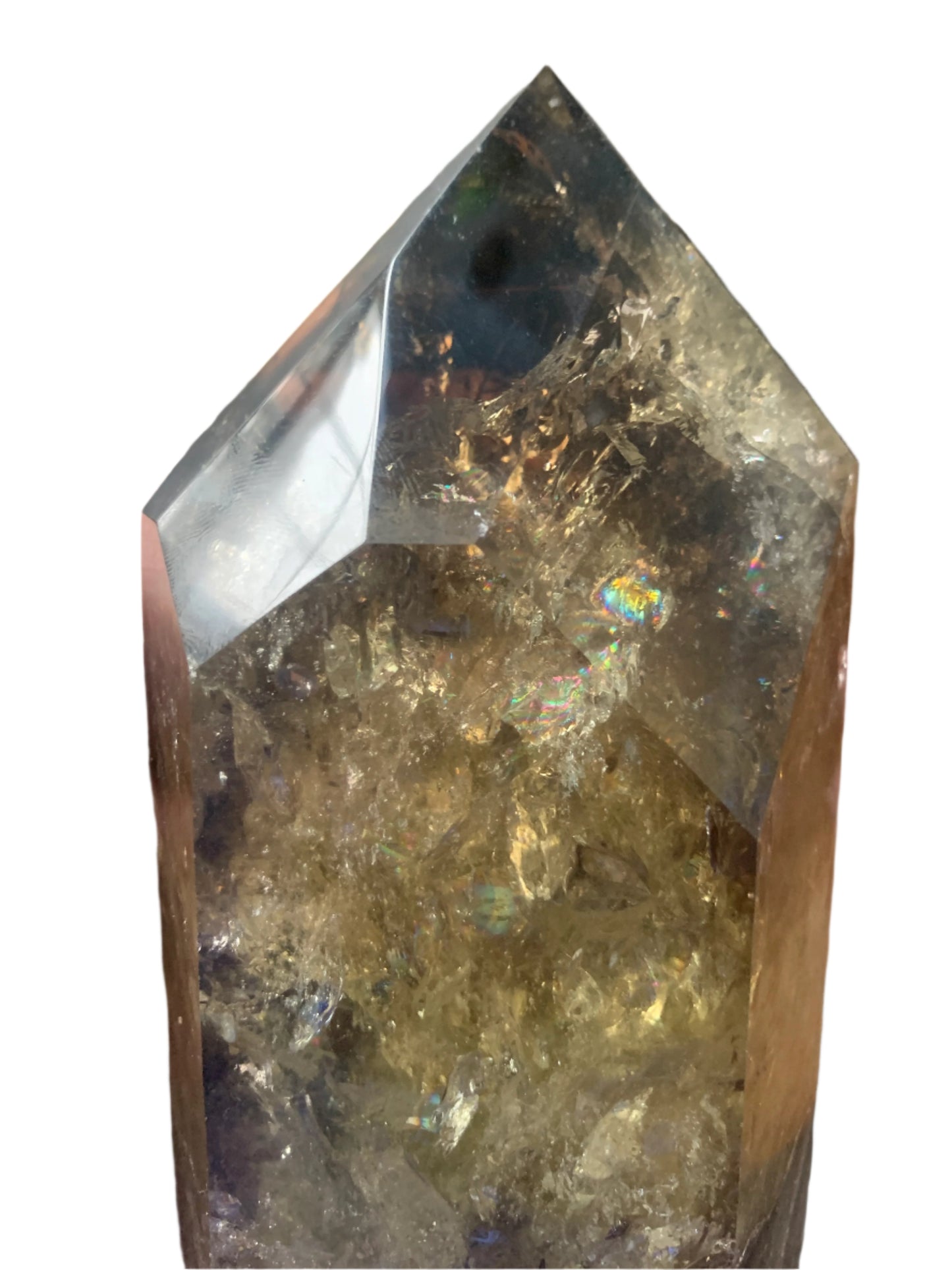 6.2" Smoky Citrine Channeler & Code Keeper Quartz Point w/ Rainbows
