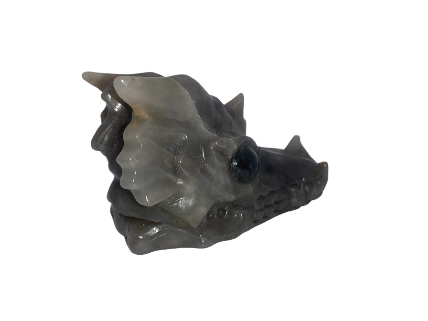 Dragón de cuarzo gris de 4,4" con ojos de labradorita