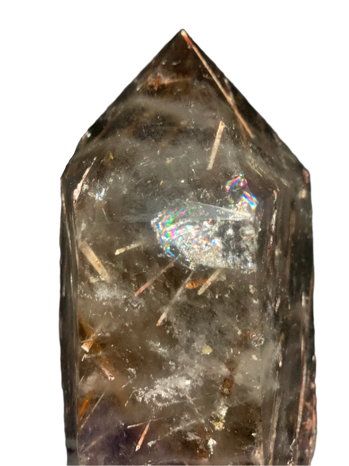 5.6" Rutilated Morion Quartz Point w/ Rainbows