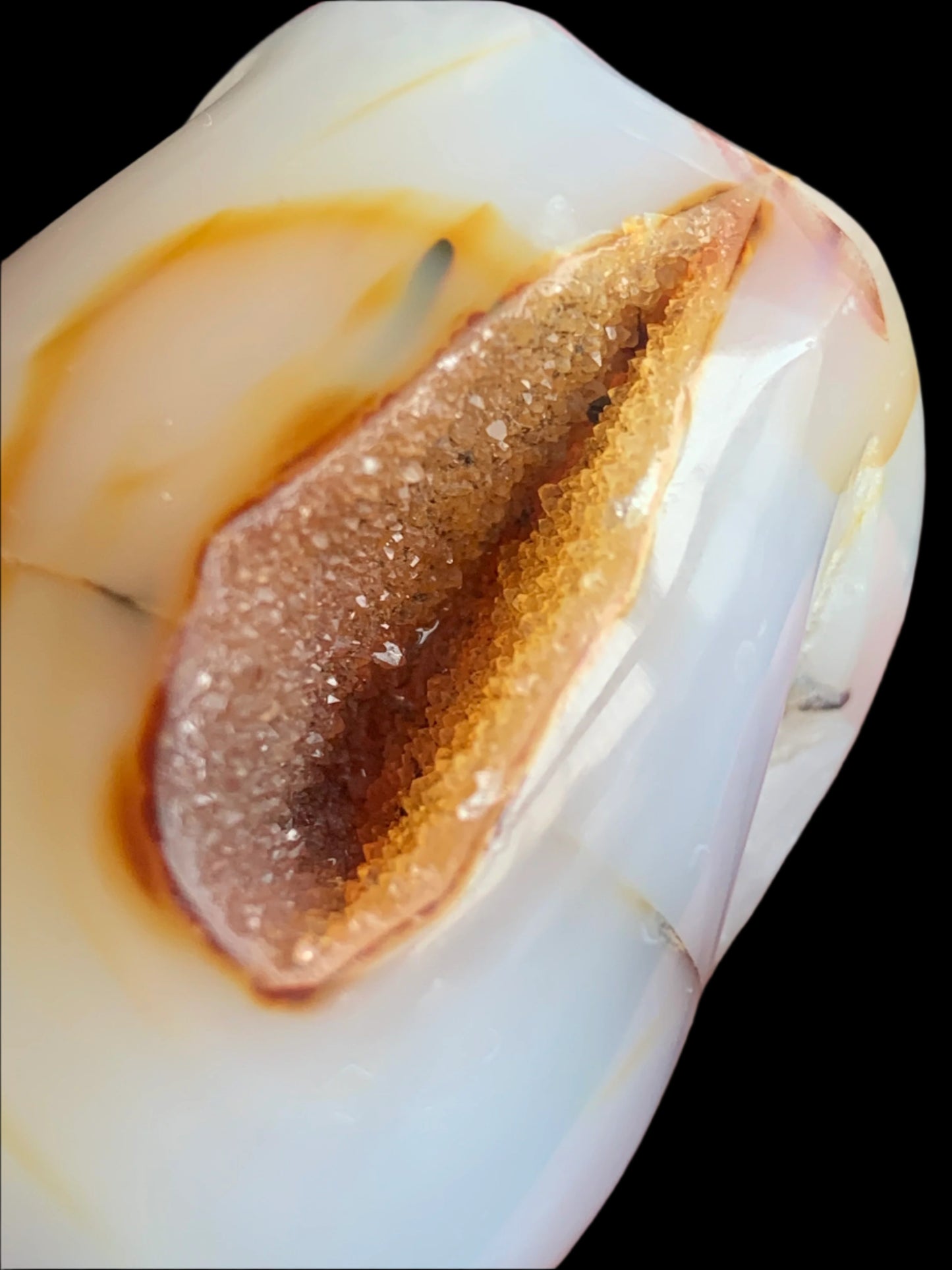 3" Chalcedony & Carnelian Skull w/ Druzy