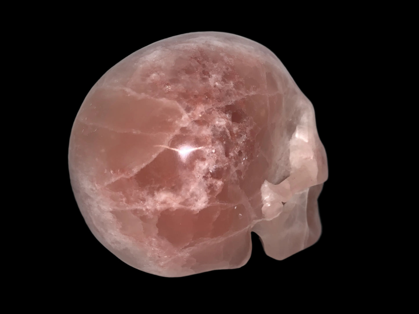 5.3" Pink Calcite Skull w/ Rainbows