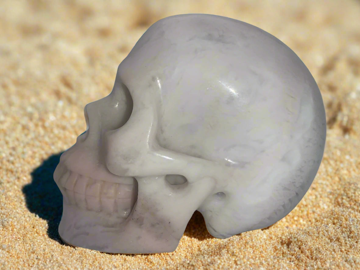 5.3" White Flower Agate Skull