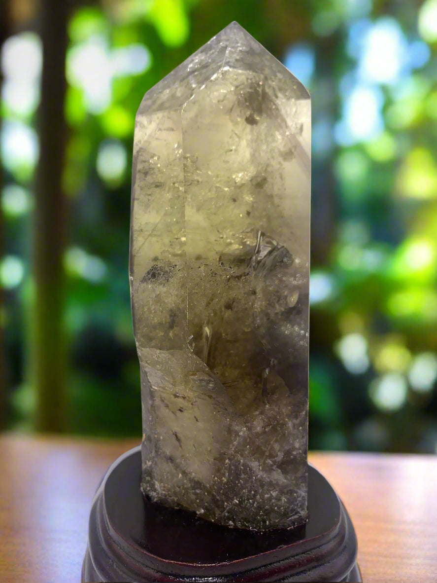 8.125" Smoky Citrine Time Keeper Generator Obelisk w/ LOTS OF RAINBOWS