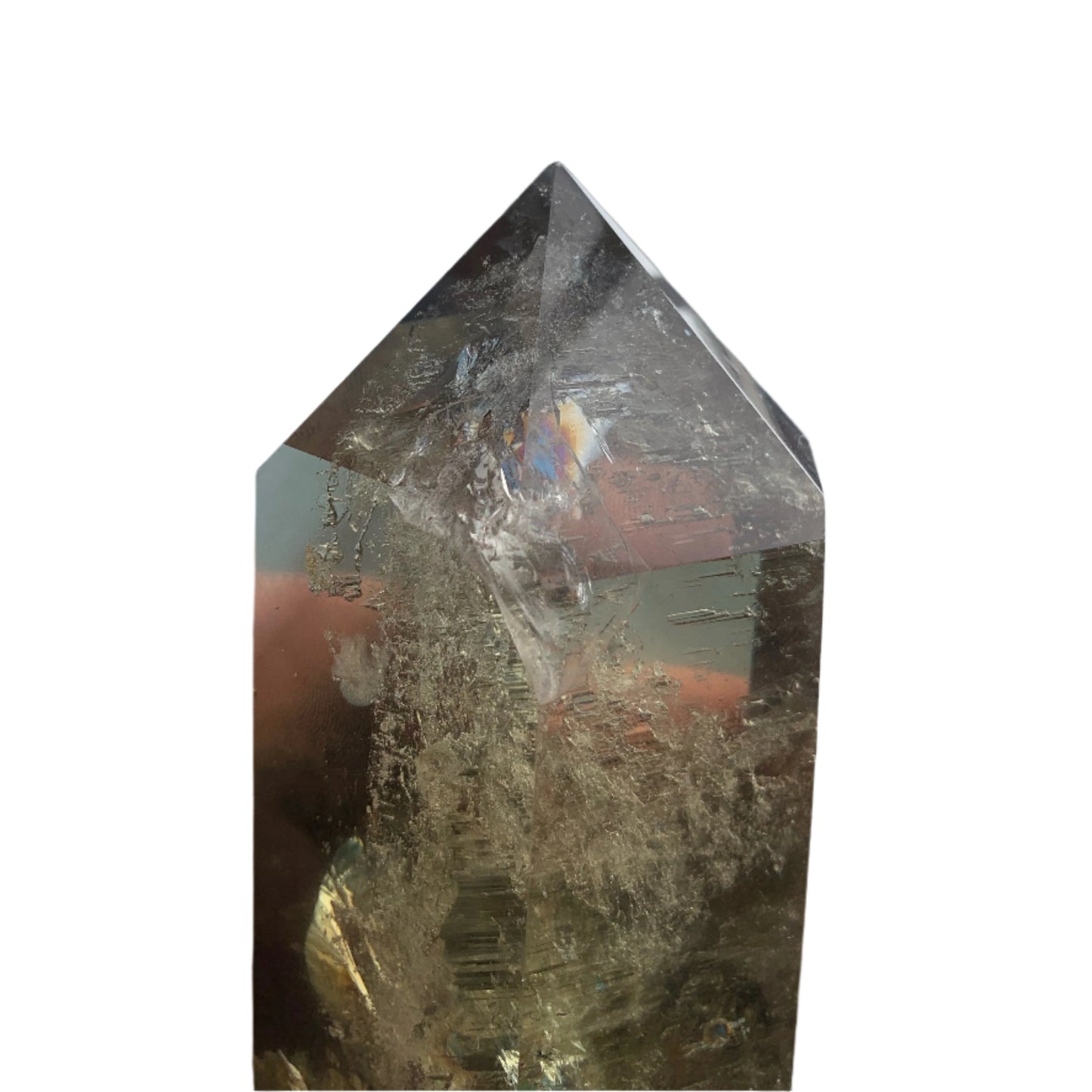 8.125" Smoky Citrine Time Keeper Generator Obelisk w/ LOTS OF RAINBOWS