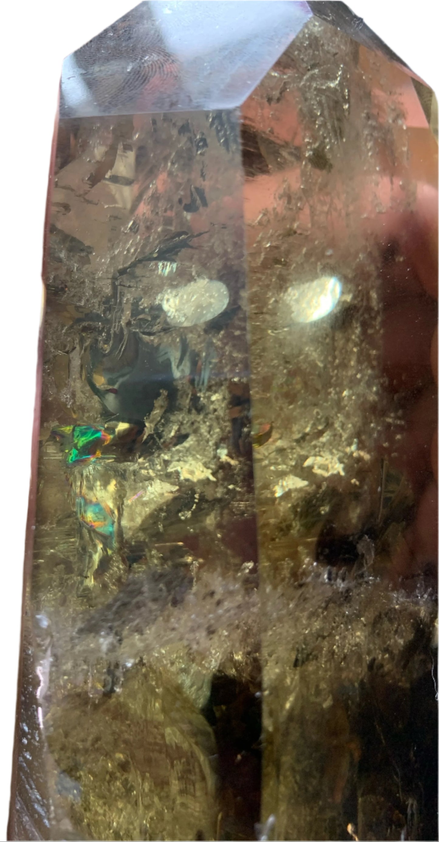 8.125" Smoky Citrine Time Keeper Generator Obelisk w/ LOTS OF RAINBOWS