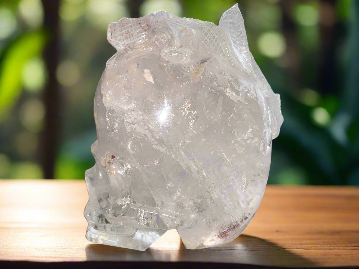 6.75" Copper Rutilated Quartz Lizard Skull w/ Rainbows