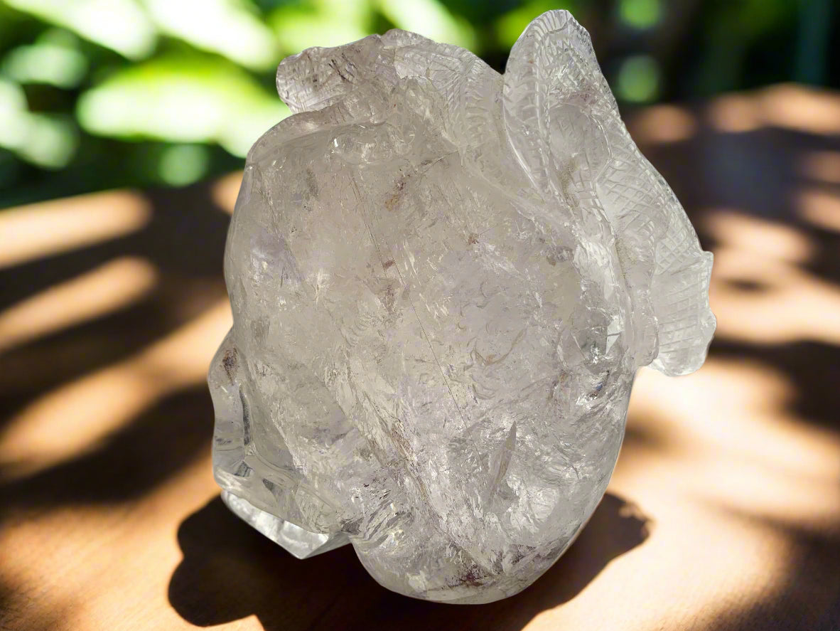 6.75" Copper Rutilated Quartz Lizard Skull w/ Rainbows