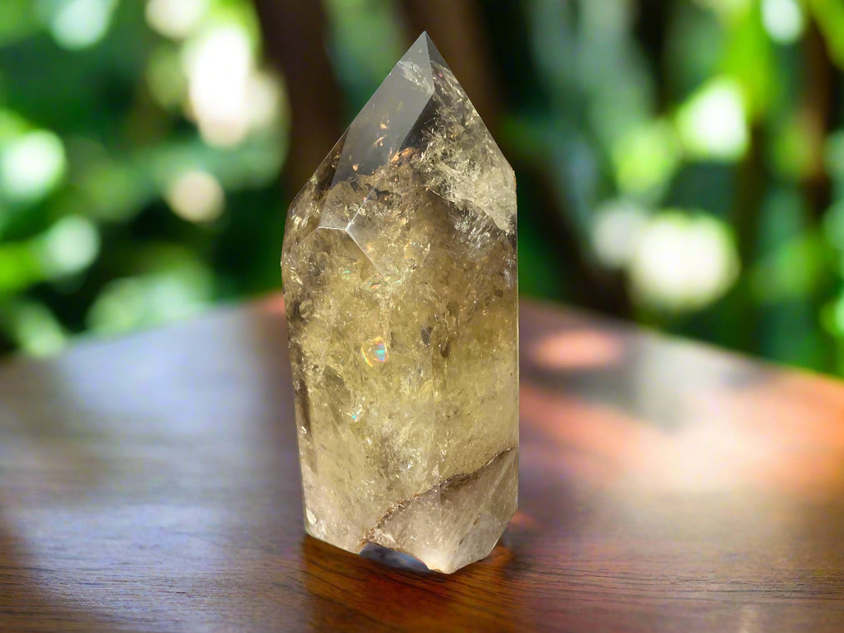 6.2" Smoky Citrine Channeler & Code Keeper Quartz Point w/ Rainbows