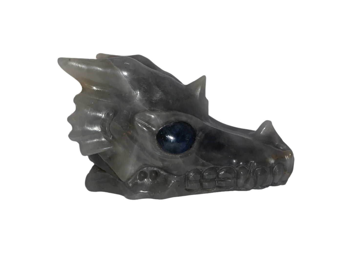 Dragón de cuarzo gris de 4,4" con ojos de labradorita