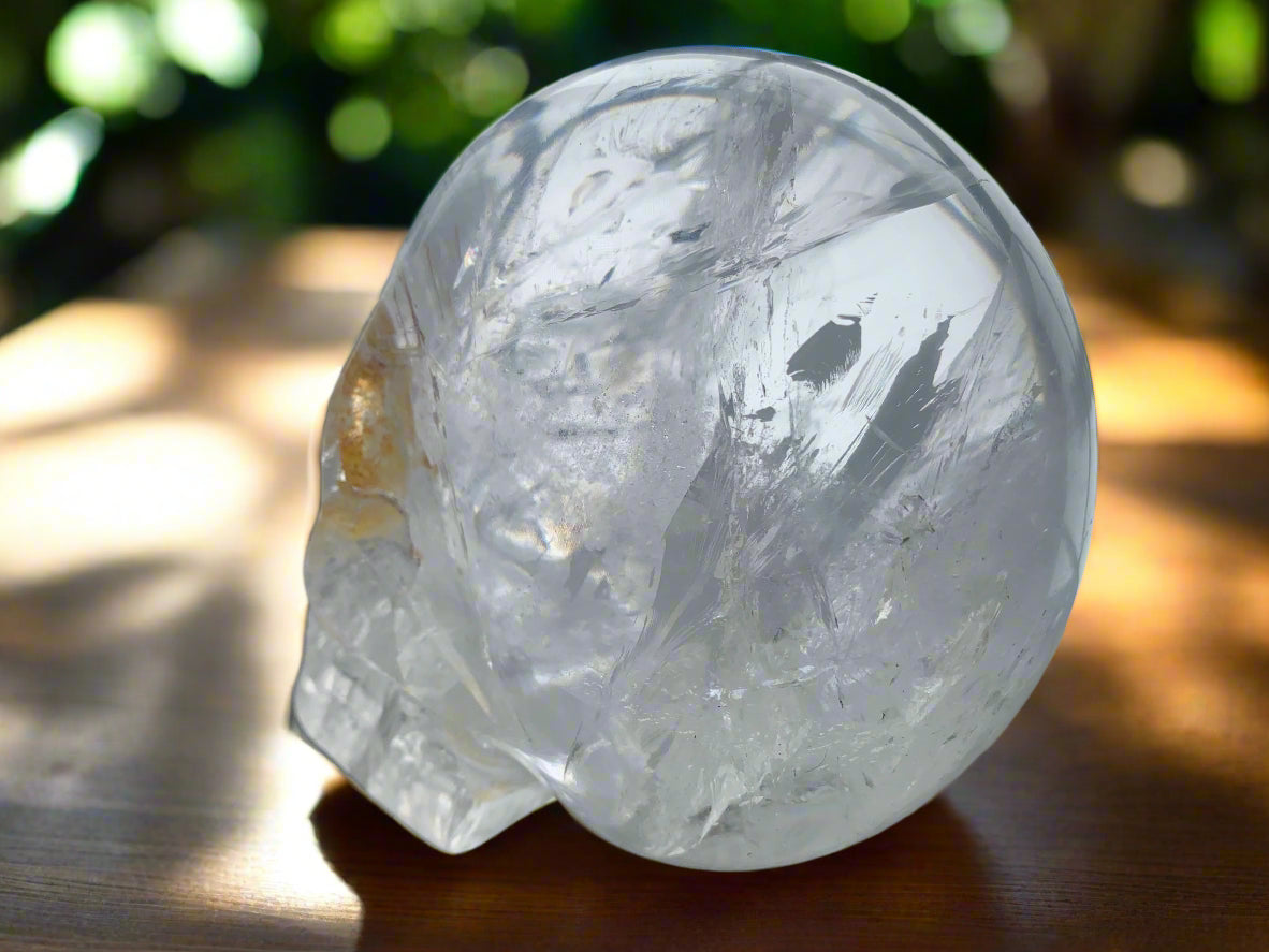 5" Himalayan Quartz Golden Healer Skull w/ Rainbows