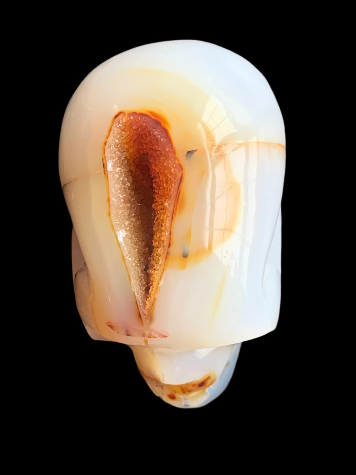 3" Chalcedony & Carnelian Skull w/ Druzy